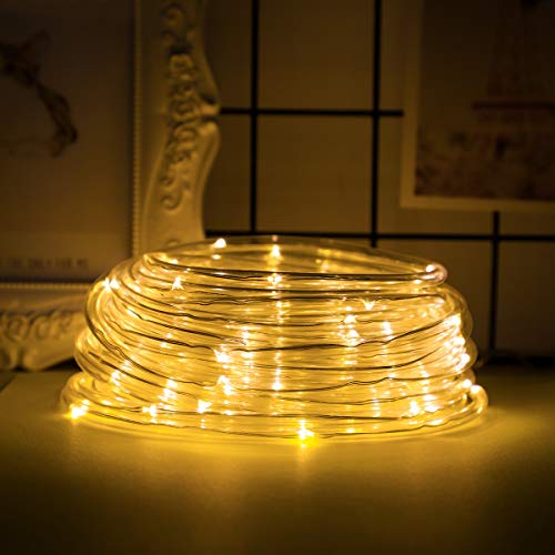 BINZET LED Solar String Lights Outdoor, 33ft Waterproof Clear Tube 8 Modes 100LEDs Solar Fairy Lights for Patio, Deck, Gardens, Backyard, Pergola, Christmas (Warm White, 2 Pack)