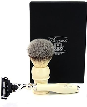 Ivory Colour Shaving Brush with Synthetic Hair & Triple Cartridge Replaceable Head Razor Men's Set - Image 3