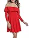 Zeagoo Women Casual Floral Off Shoulder Sexy Mini Cocktail Party Pleated Dress (Small, Red-2)