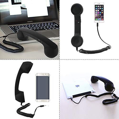 Koicaxy Cell Phone Handset,Retro Telephone Handset Anti Radiation Receivers 3.5MM for iPhone iPad,Mobile Phones,Computer Black