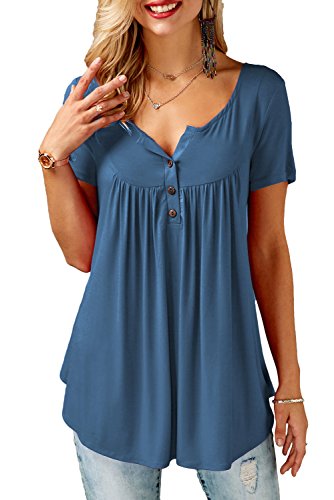Womens Shirts and Blouses Short Sleeve Tunic Tops Button Down Tunics Plus Size XL - Thumbnail 4