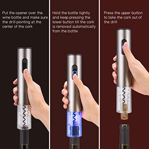 Elabo Electric Wine Opener - Electric Cordless Corkscrew Bottle Opener with Foil Cutter, Vacuum Stopper, Wine Pourer, Charger and 4 AA Rechargeable Batteries - Thumbnail 3