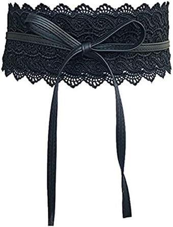 Women's Lace Belt Bow Tie Wrap Around Obi Waist Band Cincher Boho Soft PU Faux Leather For Dresses