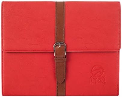 Kyasi Belt Buckle Designer Premium Quality Folio Case Stand with Sleep and Wake for Apple iPad 2, iPad 3 or iPad 4, Red