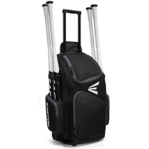 EASTON TRAVELER Bat & Equipment Wheeled Bag | Baseball Softball | 2019 | 4 Bat Sleeves | Vented Gear & Shoe Compartments | 2 Side Zippered Pockets | Telescope Handle | Stands Up | Fence Hook
