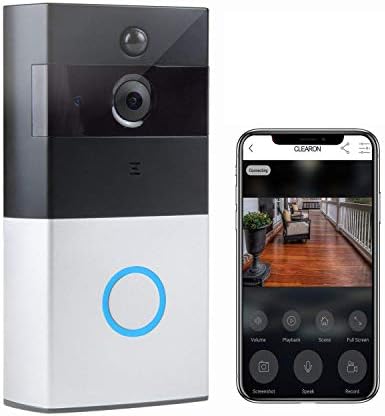 Clearon WiFi Wireless Video Doorbell - Battery Powered, Night Vision, 2-Way Audio, Lag free HD Video, Motion Sensor, Door Camera and IR Night vision