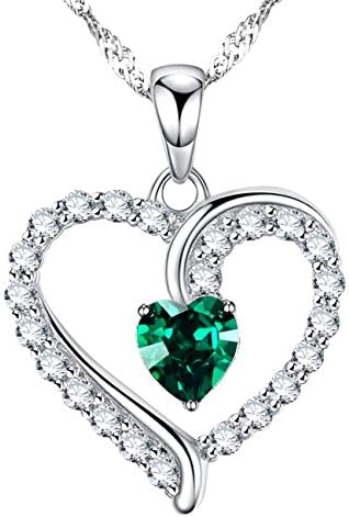 Dorella May Birthstone Jewelry Wife Mom Green Emerald Necklace Christmas Birthday Gifts Sterling Silver Love Hearts Jewelry Pendant Necklace for Women