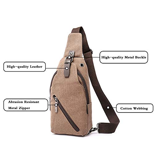 IDAND Sling Bag Water Resistance Crossbody Daypack Casual Canvas Backpack Chest Bag Shoulder Unbalance Gym Fashion Bags Sack Satchel for Men & Women Outdoor Cycling Hiking Travel(Coffee) - Thumbnail 3