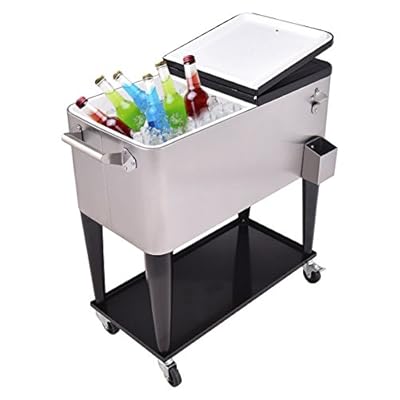 Giantex Patio Cooler Rolling Cart Outdoor Portable Stainless Steel Ice Beverage Chest Pool with Bottle Opener, 80 Quart