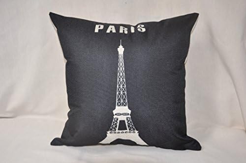 Cotton Linen Decorative Throw Pillow Case Cushion Cover 18X18 Inch (Paris tower B)