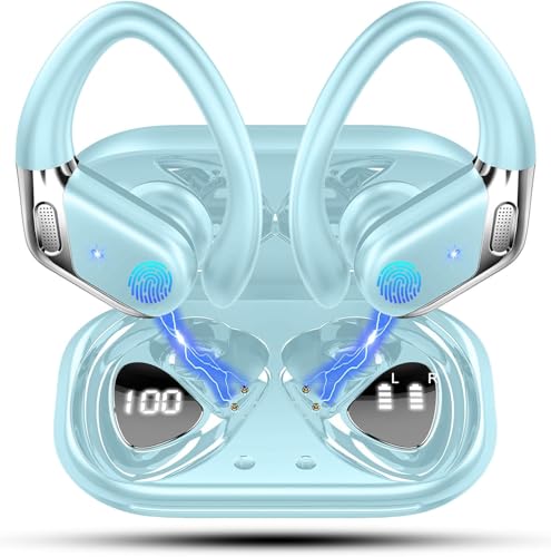 Rolosar Kabellose Sport-Kopfhörer, Bluetooth 5.4, HiFi-Stereo-Kopfhörer mit 4 HD-Mic, 50 H, kabellose Bluetooth-Kopfhörer mit Geräuschunterdrückung, ENC, Blau