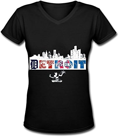 Detroit Pistons Skyline Logo Womens V Neck T-shirts Black