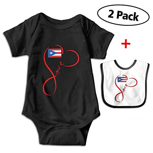 Love Puerto Rico Flag Boricua Puerto Rican Map Baby Girls' and Boys' Cotton Short Sleeve Bodysuits One-Piece