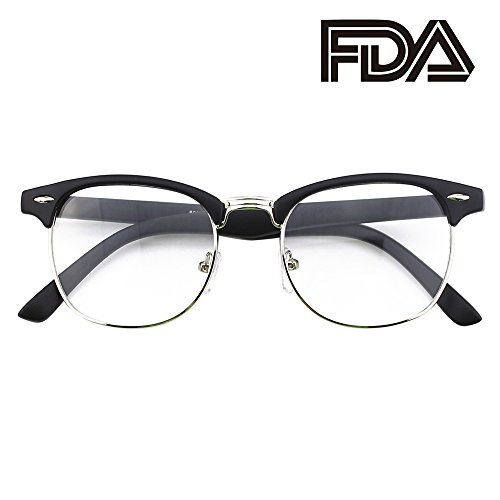 Happy Store CN56 Vintage Inspired Classic Horn Rimmed Half Frame Nerd UV400 Clear Lens Glasses,Matte Black