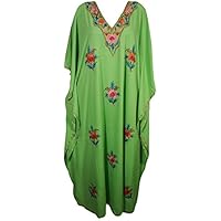 Mogul Interior Womens Adilah Caftan Evening Dress Floral Hand Embroidery Kaftan Resort Wear Maxi Dresses
