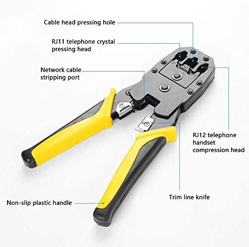 BIKUUL RJ45 Crimping Tool Kit for RJ11/RJ12/CAT5/CAT6/Cat5e, Professional Computer Maintenance Lan Cable Tester Network Repair Tool Setï¼ŒWire Crimper Wire Connector Stripper Cutter