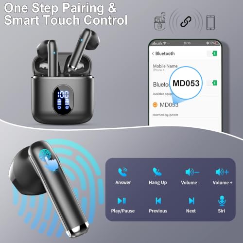 Drsaec Bluetooth 5.4 Headphones, In-Ear Headphones, Wireless Bluetooth 2026 Wireless Headphones with 4 ENC Mic, 6D Deep Bass, 30 Hours Noise Cancelling Ear Buds, IP7 Waterproof Sports Earphones, USB-C
