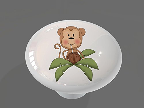Coconut Palm Monkey High Gloss Ceramic Drawer Knob