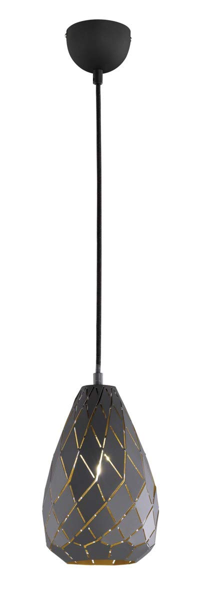 Trio Leuchten Onyx 301300142 Pendant Light Metal Anthracite/Gold-Coloured Interior/Black Fabric Coated Cable