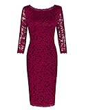 OUGES Women's 3/4 Sleeve Lace Cocktail Party Dress(Wine,XXL)