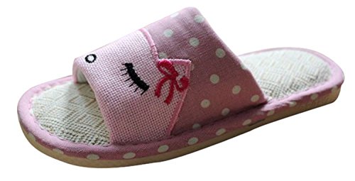 WoDeal Women and Men Novelty Premium Couples Cartoon Character Skid-proof Flax Cute Totes Funny House Bedroom Romeo Slippers Payless (Size 7, Pink)