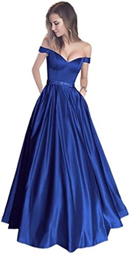 Jazylynbride 2018 Women's Satin Off The Shoulder Sweetheart Prom Evening Dress With Pockets