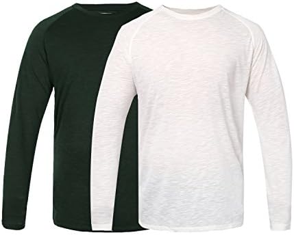 DOROM Men's Long Sleeve 2 Pack Casual Crewneck T-Shirt 1 White 1 Green Size XXL