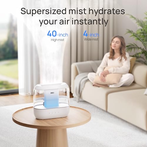 DREO HUMIDIFIERS FOR BEDROOM, 4L TOP FILL FOR LARGE ROOM, 36H RUNTIME, 28 DB QUIET SUPERSIZED COOL MIST AIR HUMIDIFIER FOR BABY NURSERY, PLANTS, INDOOR, NIGHT LIGHT, EASY TO CLEAN & FILL