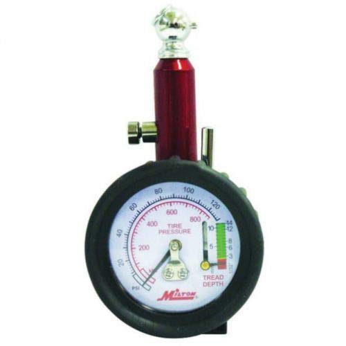 Milton Air Tool Tire Gauge - Single Head Dial, w/Tire Tread Depth Gauge 0-120 PSI