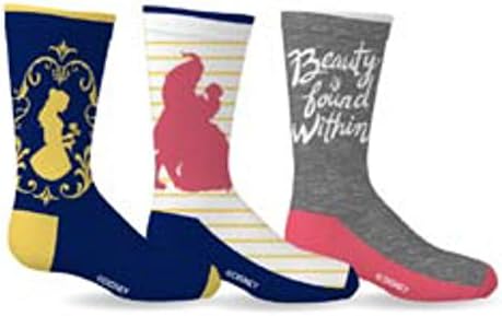 Disney Girl's Beauty and the Beast Licensed 3-Pack Crew Socks (Sock Size 7-9)