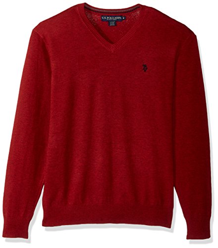 U.S. Polo Assn. Men s Stretch Fabric Solid V-Neck Sweater, Strawberry Heather, Large