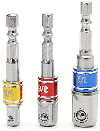 3Pcs Power Hand Tools Screwdriver Driver Socket Bit Wrench Ratchet 1/4" 3/8" 1/2" Hex Shank Bit Square Nut Set Power Drill Cordless Impact Sockets Extension Bar Set, Set Adapters, Automotive Drill