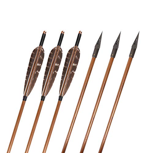 image for Huntingdoor 12 Pack 31 inch Bamboo Shaft Archery Hunting Arrows Fletch