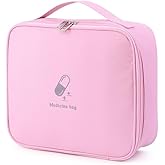 Linsiter Large First Aid Bag Empty, Portable Travel Pill Bag Double Zipper First Aid Pouch with Handle for Family Outdoors Hiking Camping Car Office Workplace (Pink)