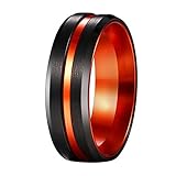 POYA 8mm Black Matte Tungsten Ring Beveled Edges Men's Wedding Band Orange Interior