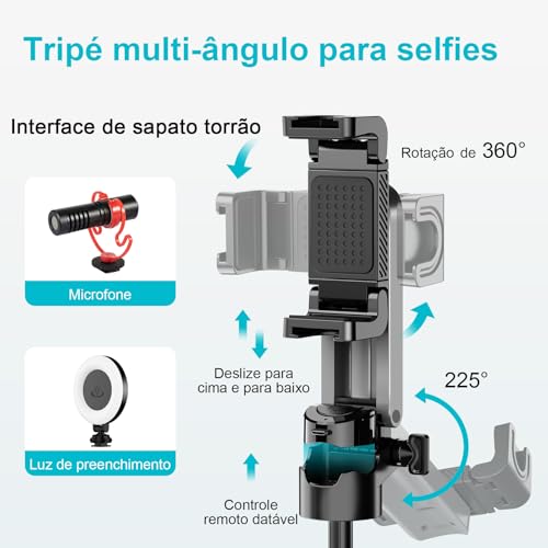 Tobeape Mini Tripé 4 em 1 para Celular com Controle Bluetooth, Bastão de Selfie Portátil com Suporte Dobrável, Sapata Fria Dupla, Ideal para Vídeos, Viagens e Vlogs - Compatível com iPhone/Android