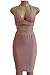 ioiom Outfits for Women 2017 Halter V Neck Backless Crop Top and High Waist Midi Skirt Bodycon Dress Pink S