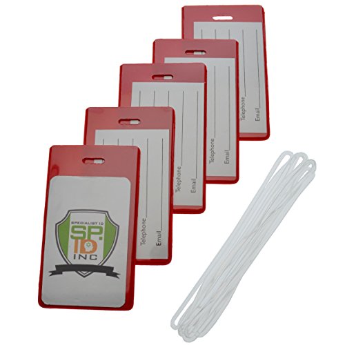 5 Pack of Slim and Sturdy Backpack / Luggage ID Bag Tags with Worm Loops by Specialist ID (Red)