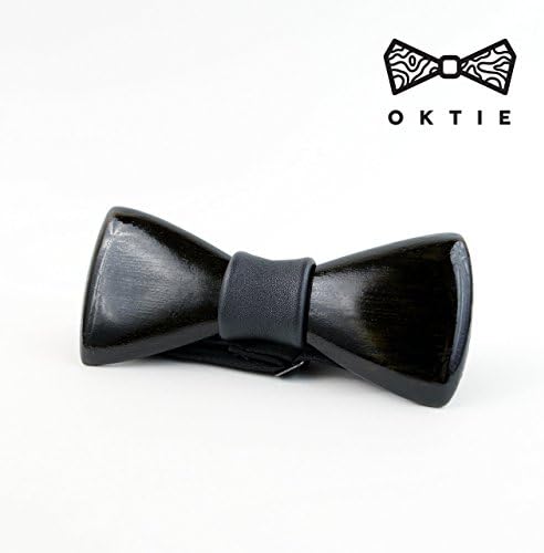 OKTIE Classic Wooden Bow Tie Handmade Bowtie Wood Accessories Gift for Men Ash curved bow tie Black Glossy