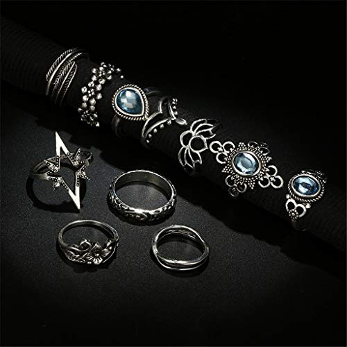 wSelio 5-14 Pieces Stackable Knuckle Ring Set, Boho Vintage Crystal Stacking Midi Finger Rings for Women Teen Girls Fashion Multiple Rings
