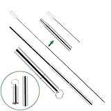Portable Reusable Drinking Straws - Telescopic Stainless Steel Metal Straw with Detachable Aluminum Case & Cleaning Brush