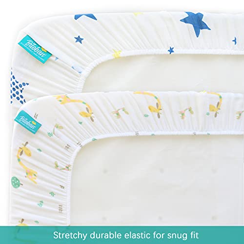 Muslin Bassinet Sheets Fit for Mika Micky, Baby Delight, Graco, Maxi COSI and Other Rectangle Bassinet Mattress (16''×32''/17"x32"/20''x33''), Ultra Soft Bamboo Cotton, Star & Giraffe, 2 Pack