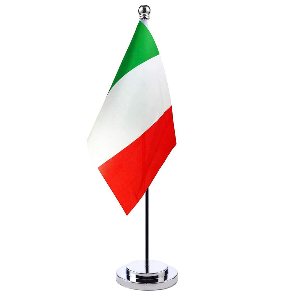 Italian Table Flag 14cm * 21cm With Stainless Steel Stand Base - Mini Desktop Flag for Office and Home Decoration