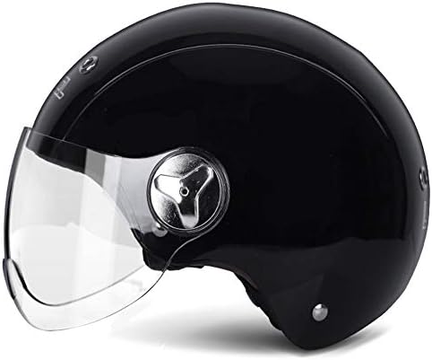 WWJIE Brillante motocicleta negra casco hombre y mujer baterĂa de coche cuatro estaciones antivaho doble espejo medio casco verano e invierno cĂ¡lida protecciĂ³n integral