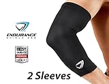Premium Elbow Compression Sleeve (1 PAIR) - Athletic Elbow Sleeve for Basketball, Tennis, Baseball, Running - Great Elbow Support - Men & Women - Endurance Shield 360 - 100%!