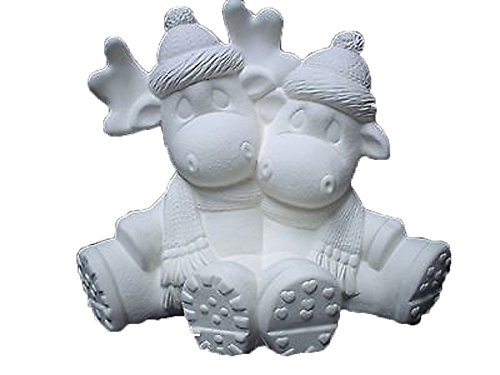 Lg Christmas Cuddle Moose 7" Ceramic Bisque, Ready To Paint