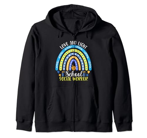 Love and Light Rainbow Jewish Hanukkah school social worker Zip Hoodie