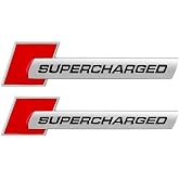 2Pcs Supercharged Emblem Car Logo Premium Auto 3D Raised Metal Badge Rear Trunk Sticker Side Decal (Silver Black)