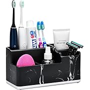 VITVITI Toothbrush Holders for Bathroom, Bathroom Organizer Countertop, 5 Compartment Bathroom Accessories Storage for Toothpaste/Vanity Counter/Sink, Black Resin of Marble Color