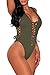 HOTAPEI Women V Neck Lace up High Cut One Piece Bathing Suit Large Army Green